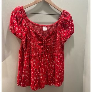 Red Bandanna Print Top